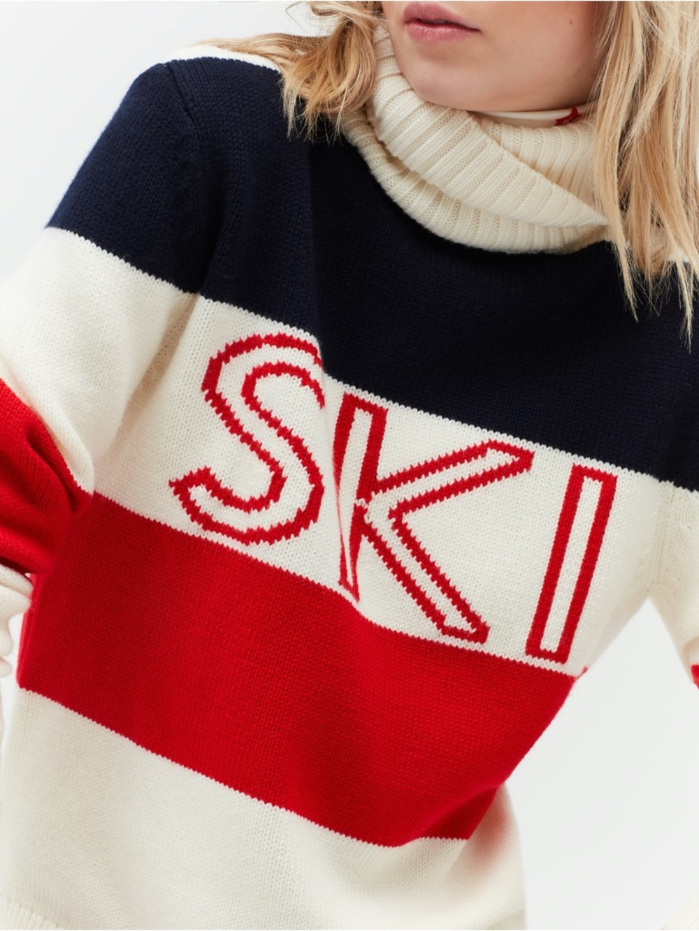 Perfect Moment Frostine Red/White/Navy Logo  Turtleneck Sweater